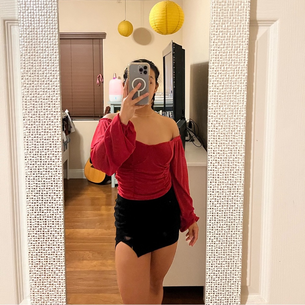 Red Mesh Bustier Blouse